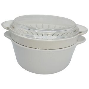 Vintage 80s Corning Ware 3Pc Microwave Plus M-225-R Casserole Dish‎ Steamer Lid